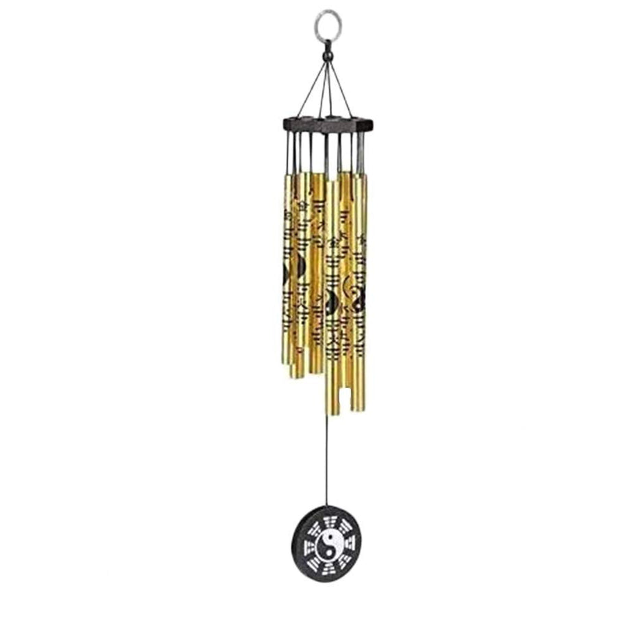 RIPE INDIA Aluminium Feng Shui Yin Yang Vastu Five Pipe Wind Chime For Balcony Window And Yin Yang Wind Chime Positive Energy 5 Pipe Gold Color 45 Cm