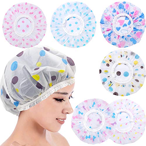 KANTARESHWER™6 PCS Shower Caps, Etercycle Reusable Elastic Waterproof Bathing Hair Cap with Lace Elastic Band for Women Beauty, Hair Spa, Home Hotel Travel Use