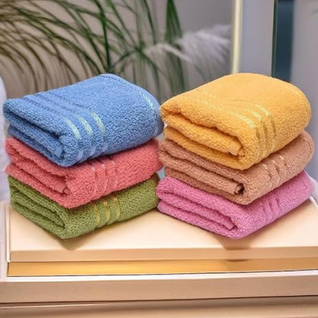 Weavers Villa Cotton 420 GSM Plain Soft Multicolour Face/Hand Towel - Set of 6 (33cm X 50cm)