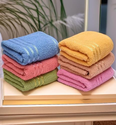 Weavers Villa Cotton 420 GSM Plain Soft Multicolour Face/Hand Towel - Set of 6 (33cm X 50cm)