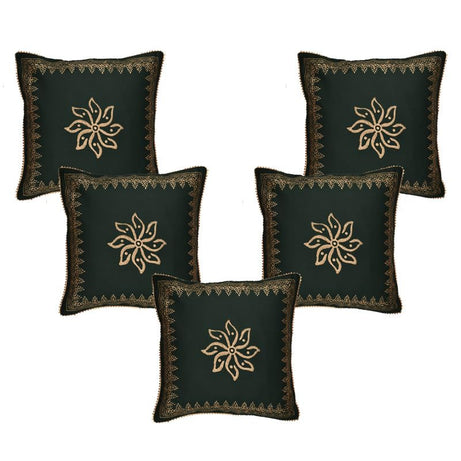 indi inside Block Printed Cusion Cover 16 inch x 16 inch Set of 5 | Decorative Square Rayon Throw Pillow/Cushion Cover for Living Room, Sofa, Couch, Bedroom (Green)