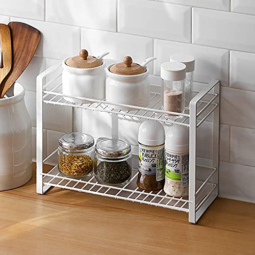 UZ Metal store 2-Tier Countertop Kitchen Organizer Spice Rack Kitchen Cabinets Storage Racks|Bartan Stand|Tiered Shelf Organizer Storage Rack For Kitchen-White|Size-33X13X28 Cm (Metal)