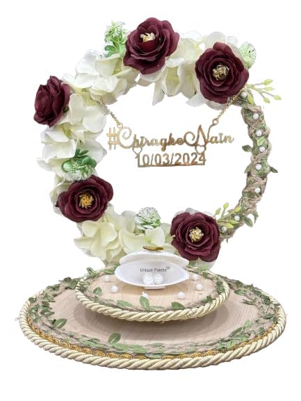 Unique Palette Floral Engagement Wedding Ring Platter with Customized Name and Date | Engagement Ceremony Ring Platter