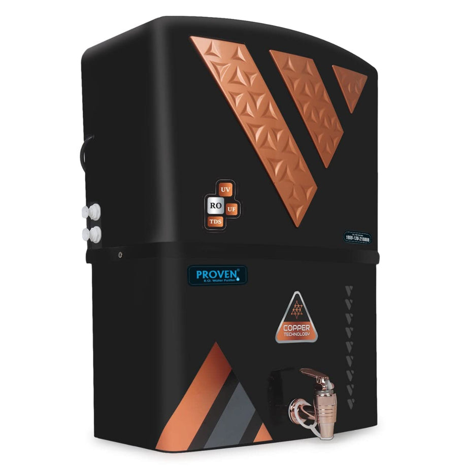 Proven® ISI Mark ELEVEN Copper + Mineral RO+UV+UF 10 to 12 Liter RO + UV + TDS ADJUSTER Water Purifier with Copper Charge Technology black & copper Best For Home and Office (Made In India)