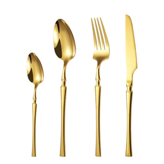 Golden bird Cutlery & Flatware, for Women, Men, Kids Eating Food Portable Tableware Dining Spoon Butter Knife,Serving Spoon set (GOLD, 4)