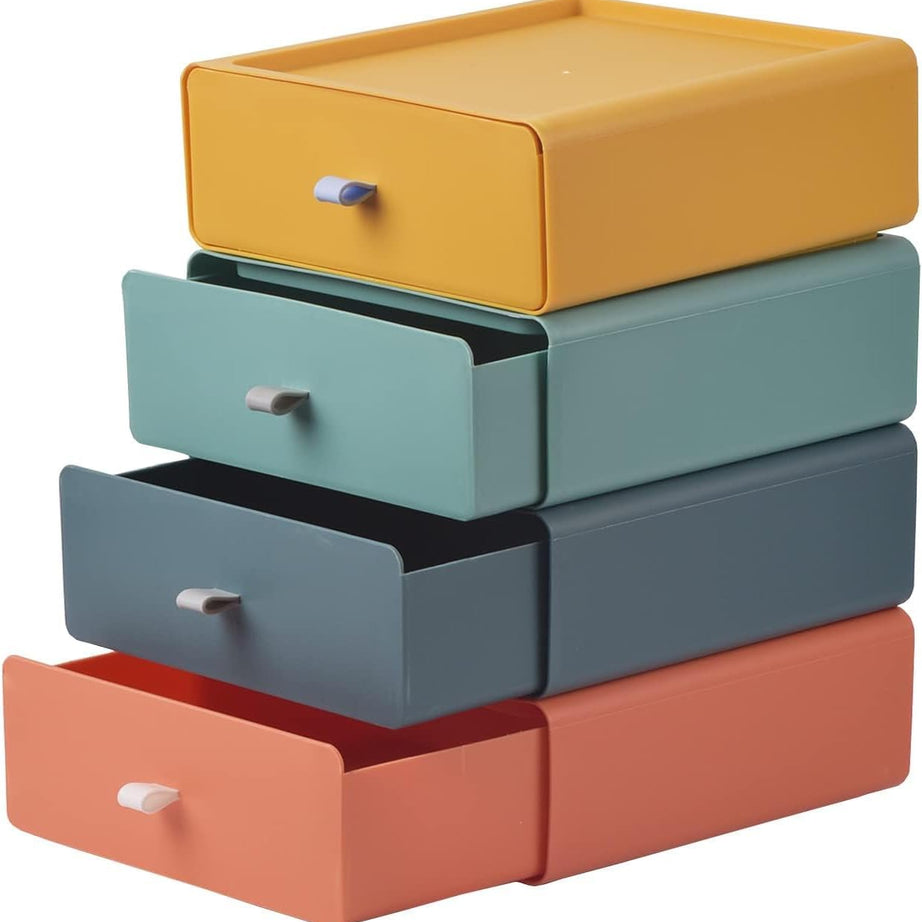 Eono Colourful Storage Box Drawer - Multipurpose Desktop Stackable Organizer For Stationery And Office Supplies (4)