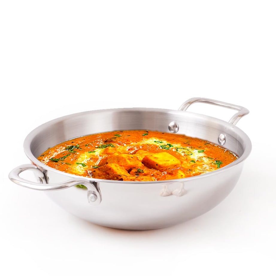 The Indus Valley Triply Stainless Steel Kadai/Kadhai | Large, 26cm/10.2 inch, 4Ltr, 1.3kg | Induction Friendly | Nonstick 3-Layer Body, 100% Pure & Toxin-Free, No Chemical Coating