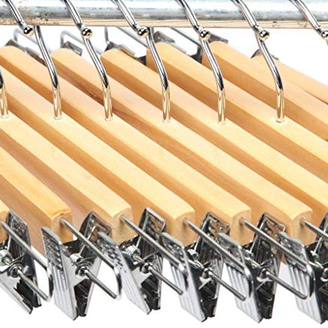 Xxombi Wooden Hangers | Pack of 12 | Metal Adjustable Non Slip Clips Grip | Chrome Swivel Hook (12)