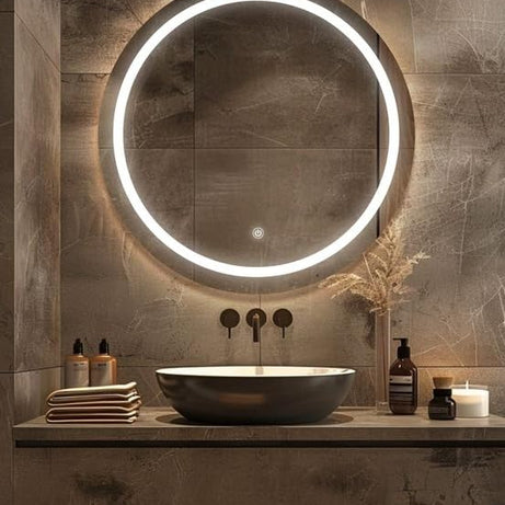 PLAZZIO Round LED Wall Mirror with Touch Sensor 3 Light Mode (Warm,White,Natural White) Led Stylish Mirror for Bathroom,Wash Basin,Living Room (Size 24x24 Inch)