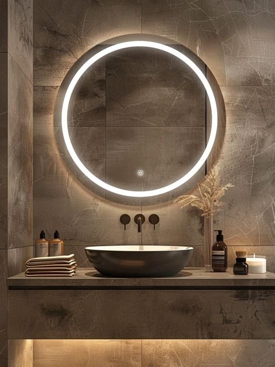 PLAZZIO Round LED Wall Mirror with Touch Sensor 3 Light Mode (Warm,White,Natural White) Led Stylish Mirror for Bathroom,Wash Basin,Living Room (Size 24x24 Inch)