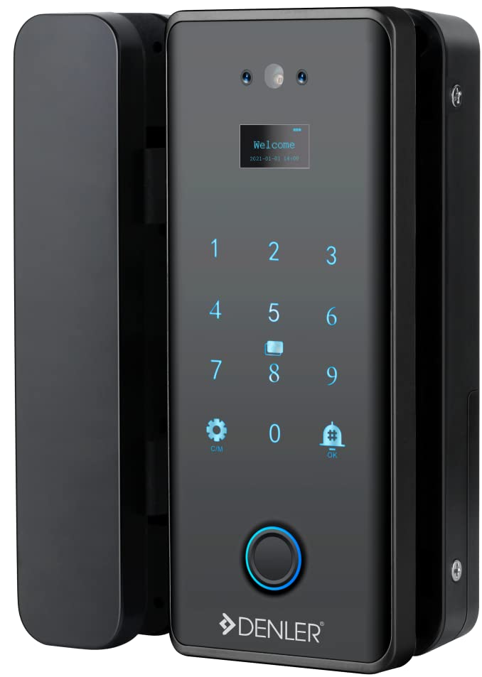 Denler DFS04 Glass Smart Door Lock, Digital Door Lock with 3D Face Recognition, Inbuilt Wi-Fi, Fingerprint Lock, RF Remote Control, RFID Card, PIN, 10 to 12mm Doors 3 Years Onsite Warranty (Black)