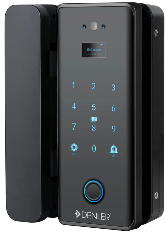 Denler DFS04 Glass Smart Door Lock, Digital Door Lock with 3D Face Recognition, Inbuilt Wi-Fi, Fingerprint Lock, RF Remote Control, RFID Card, PIN, 10 to 12mm Doors 3 Years Onsite Warranty (Black)