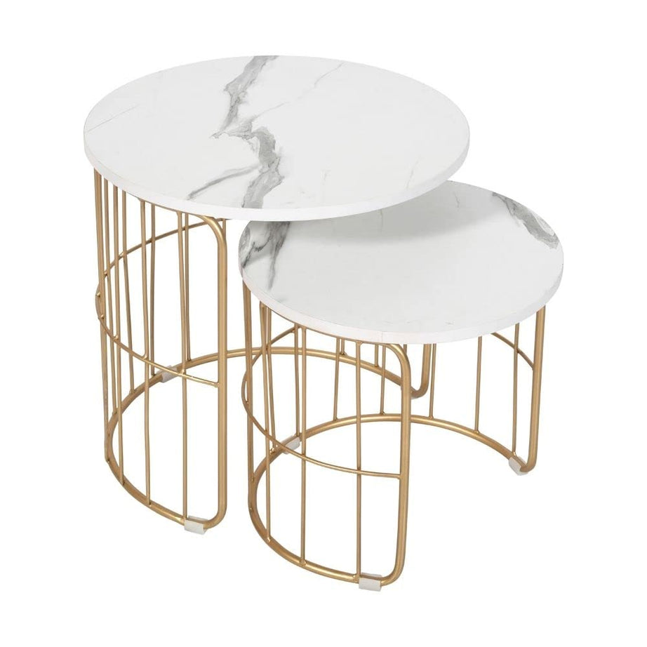 Priti - Nature Lover Golden Coffee Table Nesting Table Set of Two - Center Table - Tea Table for Living Room - Golden - Laminated Marble Finish Table top