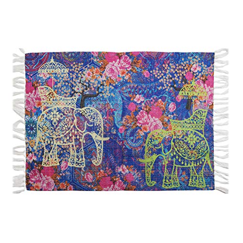 Fatfatiya Two Indian Wedding Elephant Re-Cycled Polyester Rug (Multicolour, 2 x 3 Feet) - Small Entryway Rug Printed Doormat Vintage Non-Slip Washable Low-Pile Carpet for Indoor Front Entrance