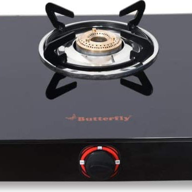 Butterfly Smart Glass 3 Burner Gas Stove, Black, Manual Ignition