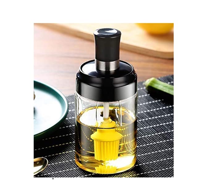 LOCANS Glass Seasoning Container Oil, Honey Dispenser Bottle Kitchen Castor Stainless Steel Seasoning Bottle Kitchen Product (Oil Brush), 2500 ML