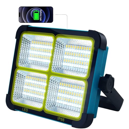 Rechargeable LED Floodlight, 100 W, Portable LED Work Light with 4 Modes, 180° Rotation, 2 Charging Methods, Solar Site LED Floodlight 16500 mAh USB Rechargeable for Camping. Workshop