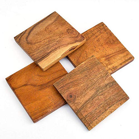 AADITYA WOODS Sheesham Wood Handcrafted Tea Coasters Set of 4 (Brown)