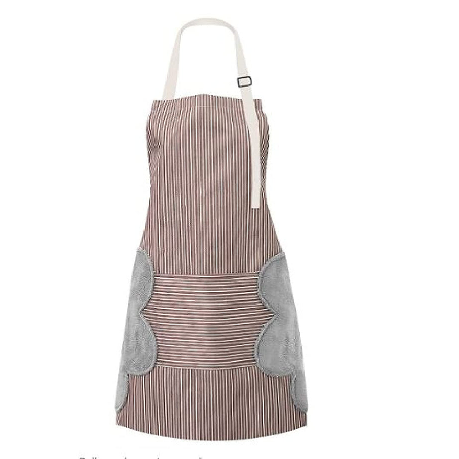 YANCI® Wiping Hands Apron, Adjustable Bib Waterproof Velvet Stitched Apron with Pockets Cooking Kitchen Chef Women Aprons for Home Kitchen, Restaurant, Coffee House (BROWN)