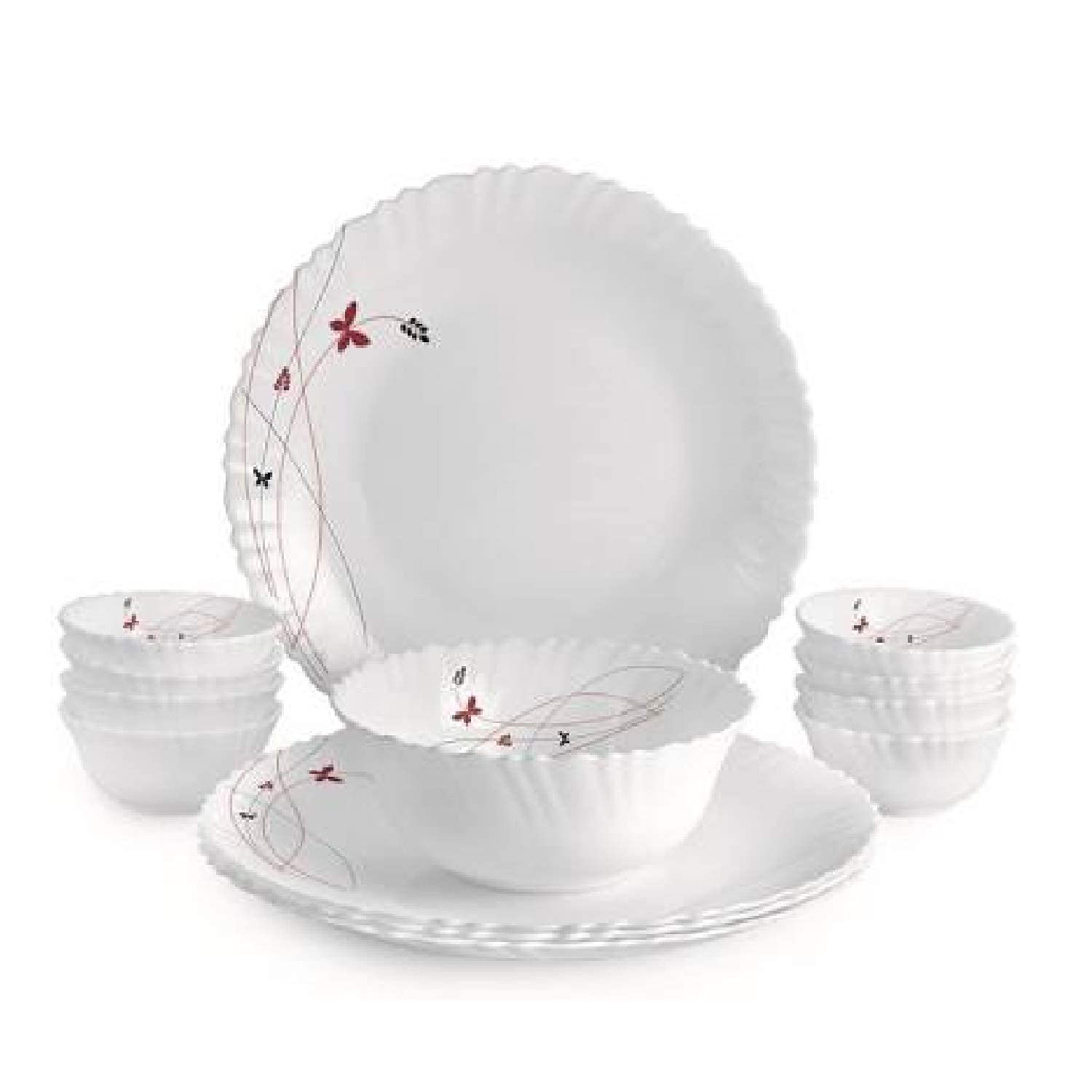 Cello Opalware Dazzle Lush Fiesta Dinner Set, 13Pcs, White