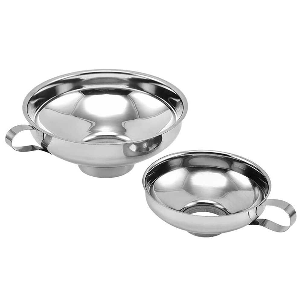 Canning Funnel, 2 Pack Stainless Steel Funnel with Handle for Kitchen, Wide Mouth Funnel for Canning, Set for Wide and Regular Mason Jars Canning