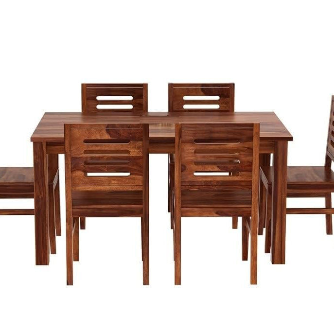 Mamta Decoration Sheesham Wood 6 Seater Dining Table with 6 Chairs Wooden Table and Chair Set for Living Room Home (Teak Finish)