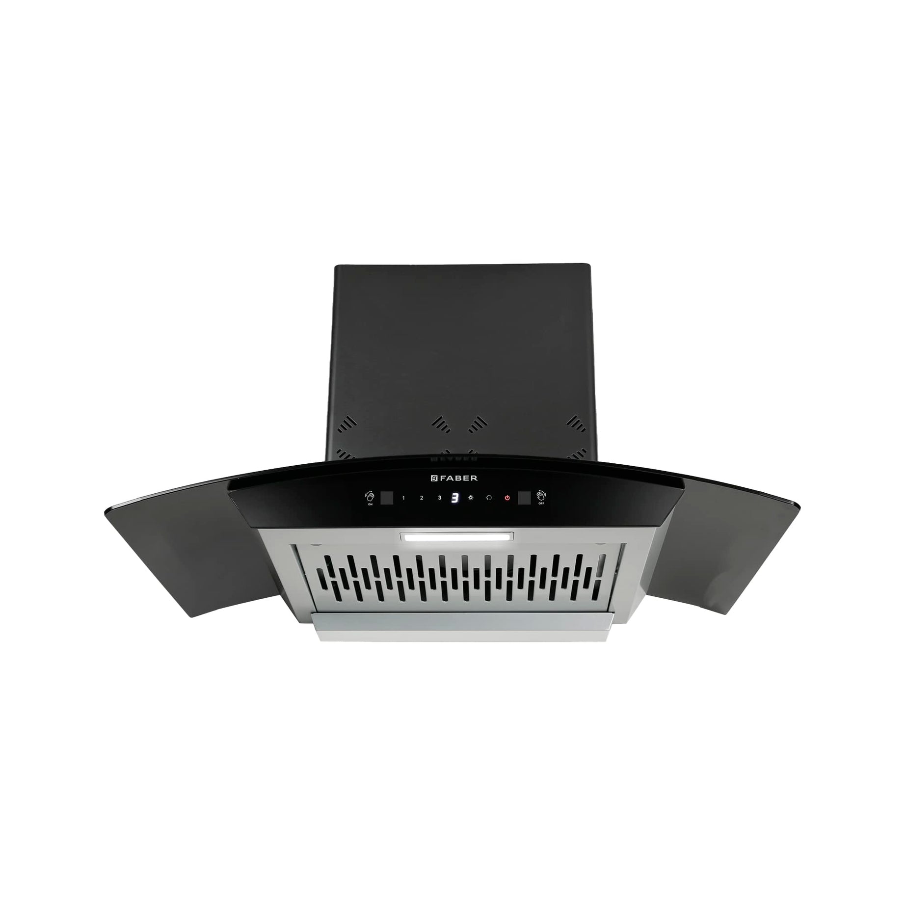 Faber 75 cm 1250 m³/hr Auto-Clean Curved Glass Kitchen Chimney [HOOD EVEREST 3D IN HC SC FL LG 75 ] with Filterless technology, Gesture & Touch Control, Black