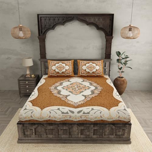 JaipurFabric® 100% Cotton 240 TC The Grand Sion Double Bedsheet with 2 Pillow Covers (100" X 108"), Multi