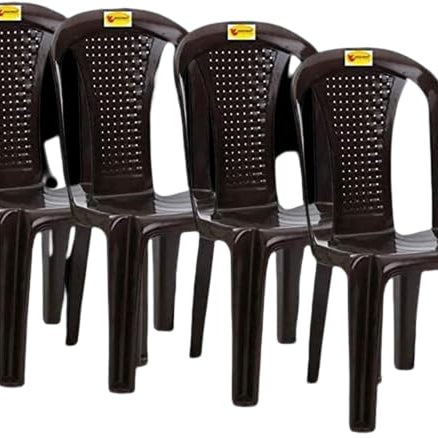 Highway Plastic Arm Chair/Glossy Finish Chair for Outdoor Indoor Living Room/Strong & Sturdy Structure Plastic Chair/Outdoor & Indoor Plastic Chair Set of 4 (Brown)