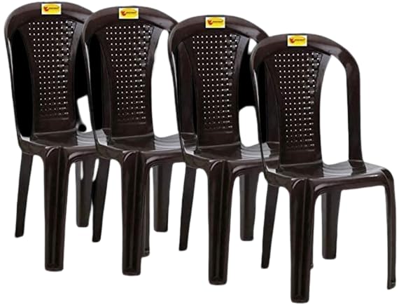 Highway Plastic Arm Chair/Glossy Finish Chair for Outdoor Indoor Living Room/Strong & Sturdy Structure Plastic Chair/Outdoor & Indoor Plastic Chair Set of 4 (Brown)