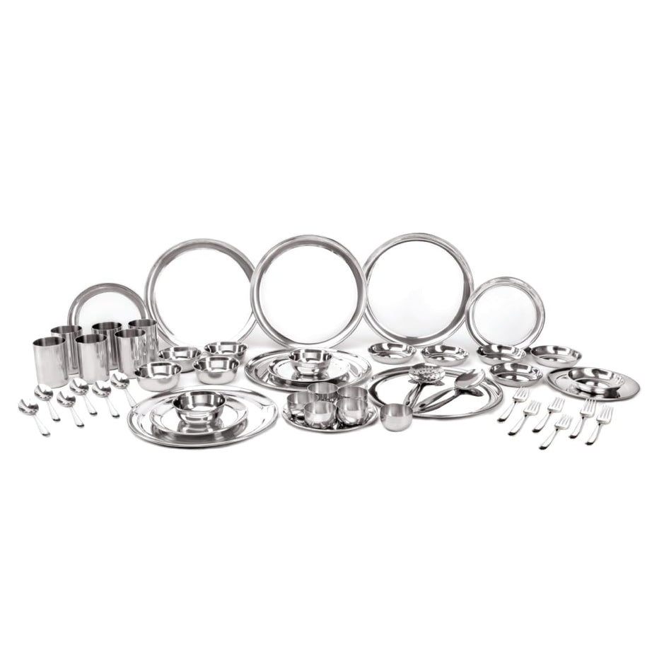 Shri & Sam Stainless Steel Shagun Dinner Set | 50 Pcs Set | Serves 6 People - Solid