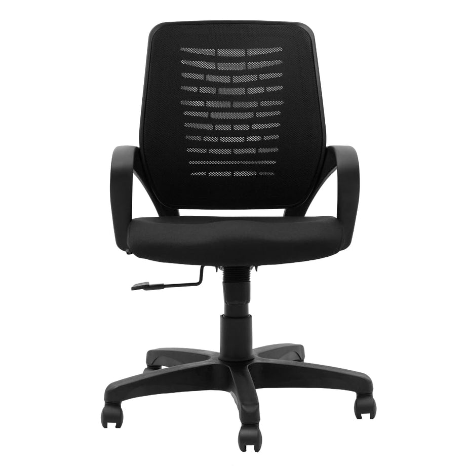 The Office Room™ 805 Medium Back Chair with Fixed Armrest High Cushioning Work from Home Study Rolling Ergonomic Comfort Chairs (Black)