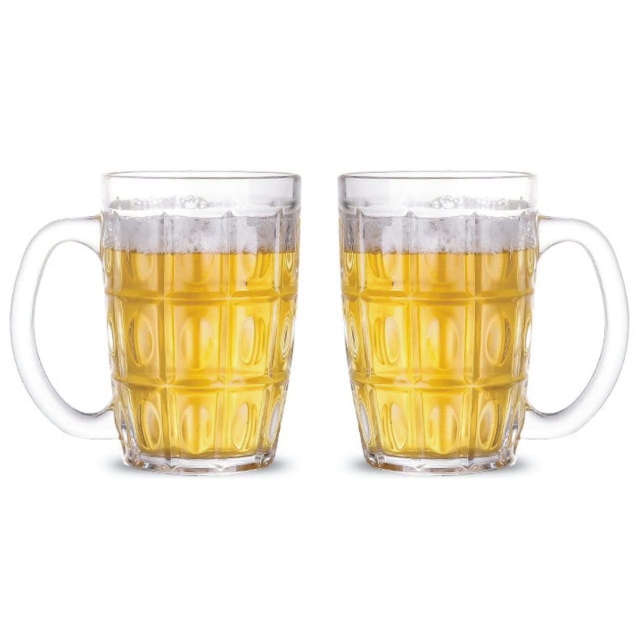 SAMJU Glass Beer Mugs Crystal Clear Drinking Glass for Bar Alcohol Beverages Multipurpose Drink - 400ml, Set of 2