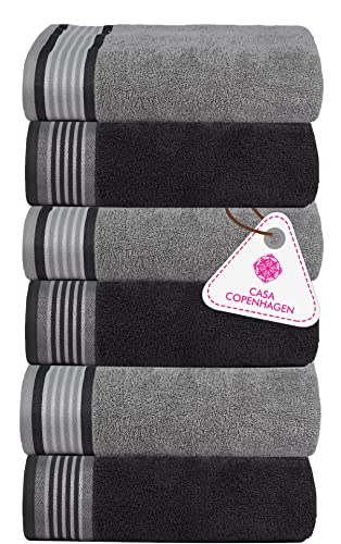 Casa Copenhagen, Germany Design'24 - He & She Super Soft Collection Cotton 6 Piece Hand Towels Set (40 x 60 cm) - Mirage grey & Granite grey