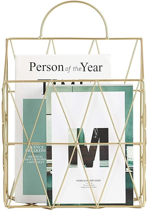 Franklite Metal Copper Finish Gold Magazine, Books Comics Wall Shelf Type Hanging Holder Magzine for office, home, kitchen and bathroom Kitchen recipe Books Storage and Newspaper Storage.Pack of 1