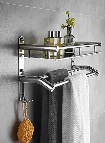 Welson Single Layer Stainless Steel towel Rack for Bathroom Organization and Style - Wall Mount Bathroom Shelf Organizer with Space-Saving, Durable, Easy Installation (15Inch, Chrome Finish)