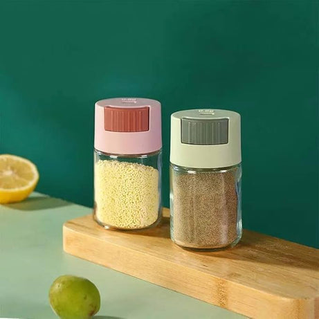 Multipurpose Measuring Salt Sugar Spice and Pepper Shakers Dispenser Each Press 1/8 TSP (0.5g), Ration Air-Tight Clear Glass Seasoning Bottle for Kitchen Restaurant Camp, Healthy Daily Intake