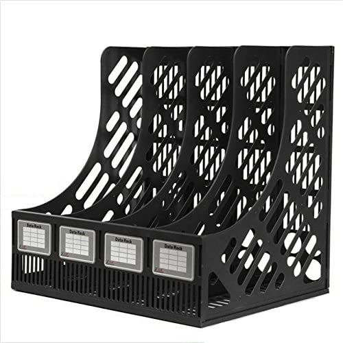 SKYFUN (LABEL) Plastic File Holder Office Desk Table Top For Files Documents Books Notebooks Shelf Organizer Literature Magazine Paper Document Folder Tray Sorter Rack Cabinet (Large, Black)