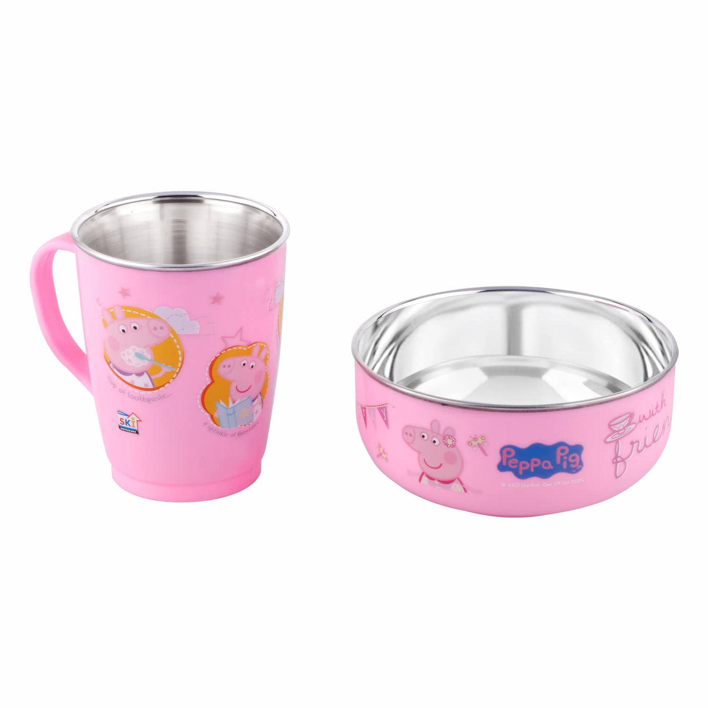 SKI Peppa Pig Printed Stainless Steel Bowl 400 ml & Mug 250 ml (Peppa)