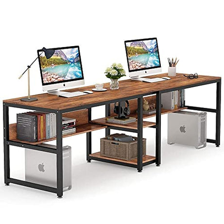 TEKAVO – Double Multi-Utility Office Table Computer Desk for Home Office Engineered Wood Finish Writing Study Computer Laptop Desk Table (200L x 60W x 75H cm) (Brown) / DIY