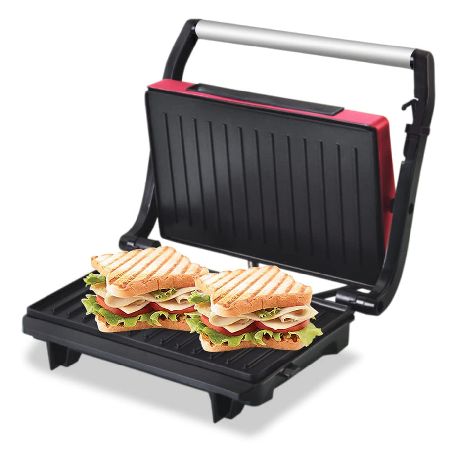 INALSA Sandwich Grill 750W Toast & Co| Adjustable Height Control With Floating Plates| Non Stick Coating | Automatic Temperature Cut-off with LED Indicator | Panini Grill| Sandwich Maker Black & Red