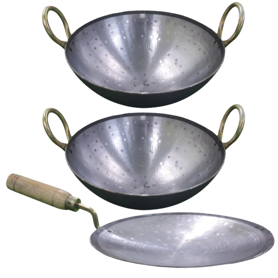 SHINI LIFESTYLE Heavy Iron Kadhai Loha Kadhai 28cm Kitchen Karahi with Loha Tawa