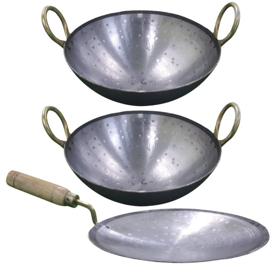 SHINI LIFESTYLE Heavy Iron Kadhai Loha Kadhai 28cm Kitchen Karahi with Loha Tawa