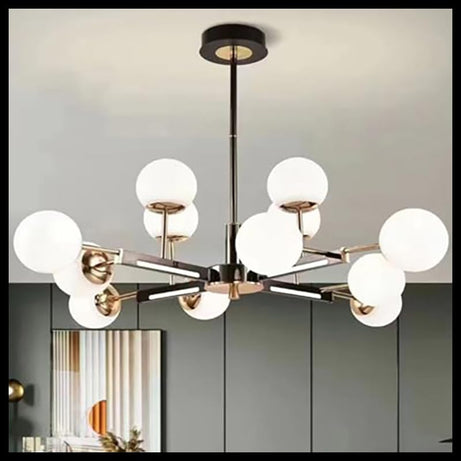 Smartway®- Chandelier for living room,modern,dining table,hall,hanging ceiling light,pendant lamp,64 Watts Ophelia Black and Gold,Smart Voice Assist (Google, Alexa), App Control