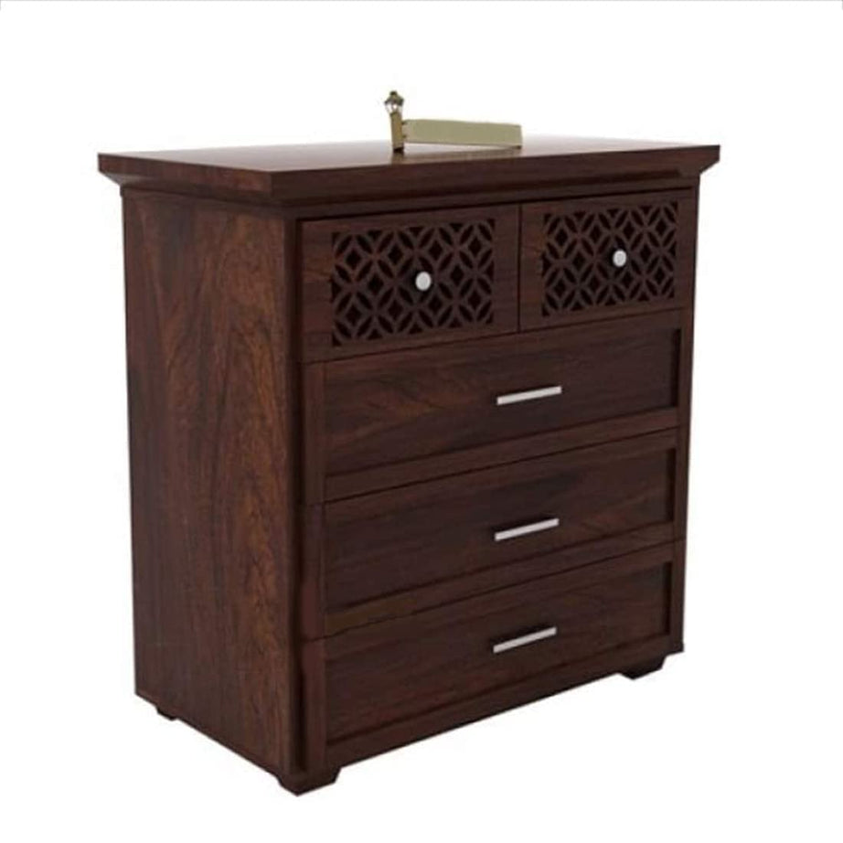 FURNITUREWALLET Wooden Sideboard Cabinet | Chest Drawer | Chest of Drawers for Living Room | Dresser 5 Drawer Cabinet Kitchen Cabinet | Free Standing Movable Tv Unit Side Board Table in Walnut Finish