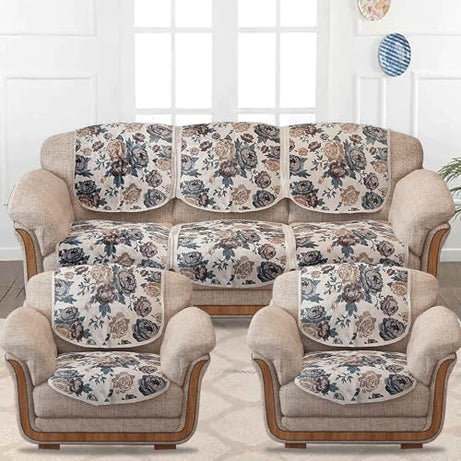 Cloth Fusion Velvet Sofa Cover 5 Seater|Digital Floral Print Sofa Cover 3 Seater and 2 Seater|10 Piece (3+1+1), Skin