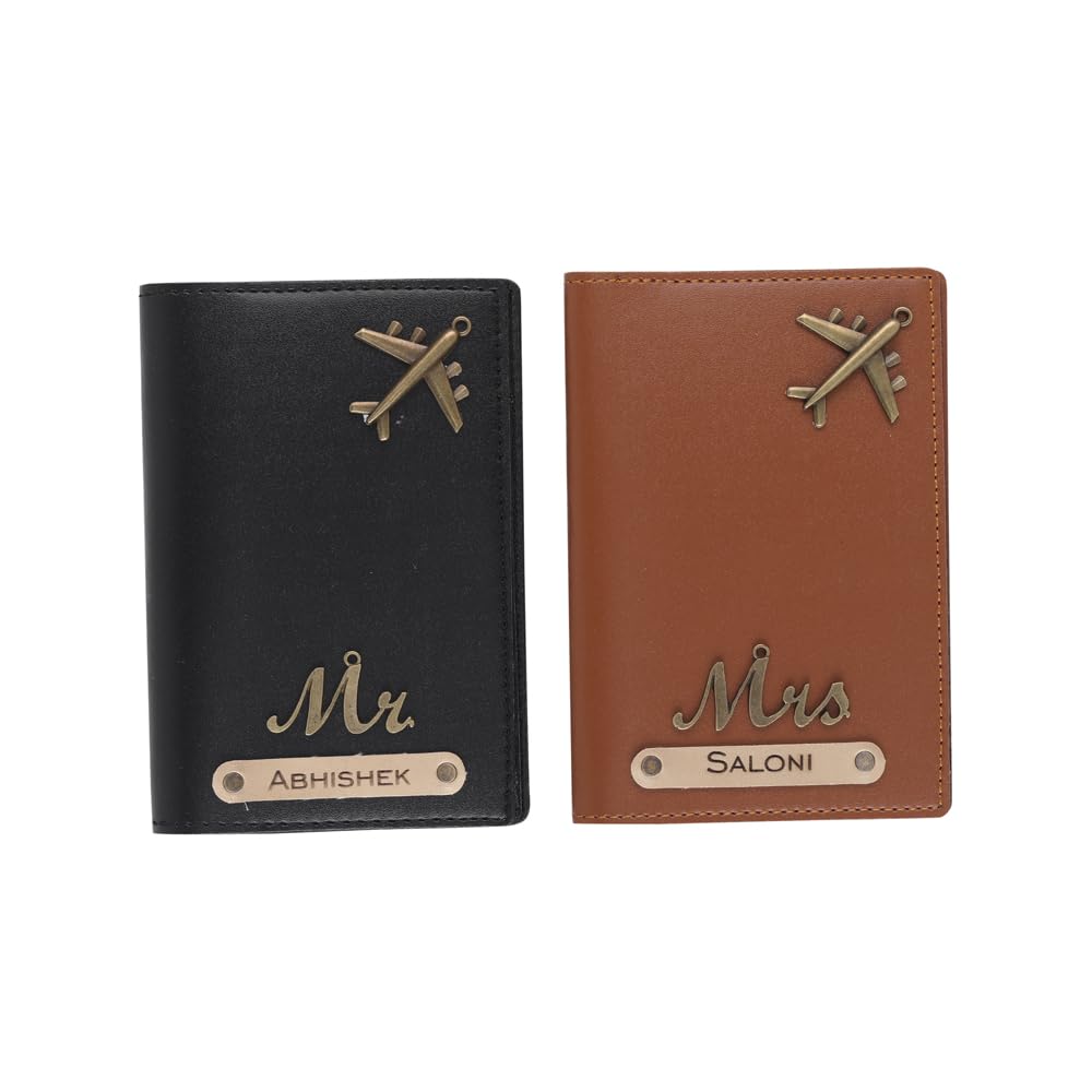 AICA Personalised Name & Color Mr & Mrs Leather Passport Cover Gift Set for Couple – 2pc | Wedding Anniversary Marriage Gifts for Couples Friend Husband Wife