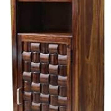 Porash Furniture Sheesham Wood Bar Cabinet Wine Bottle and Drawer Storage Display Unit for Living Room Bedroom Home Solid Wooden Furniture- (Teak Finish) | 1 Year Warranty