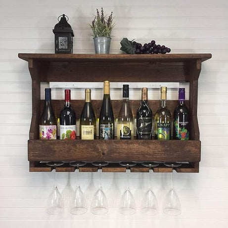 QUENWOOD FURNITURE STORE Sheesham Wood Wall Hanging Design Bar | Mini Bar for Home | Solid Wood Make Wine Storage Cabinet with Glass Hanging Space Walnut Finish