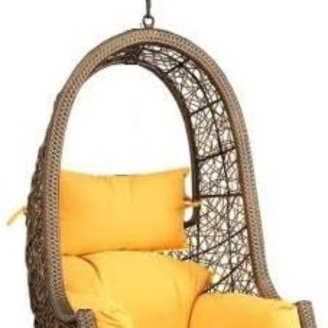 Flying Arrow Rattan Outdoor Furniture Single Seater Swing, Beautiful Swing Without Stand (Golden Swing With Yellow Cushion) (Golden/Yellow), 96 Centimeters, 37 Centimeters